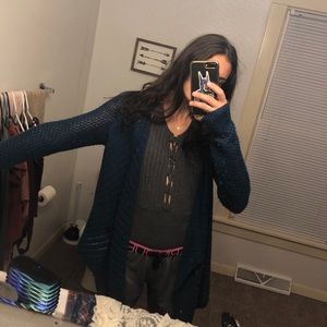 blue knitted sweater cardigan